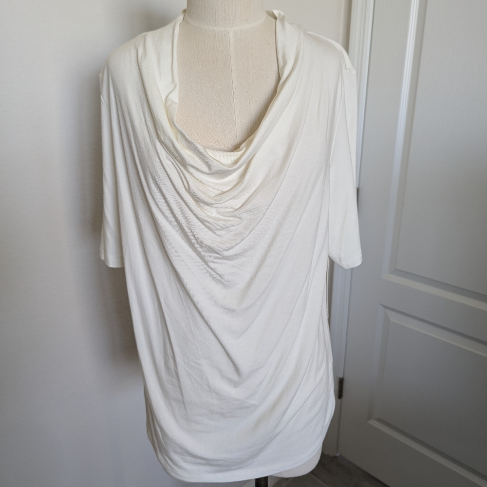 Soft Surroundings Cream Drape Neck Tee